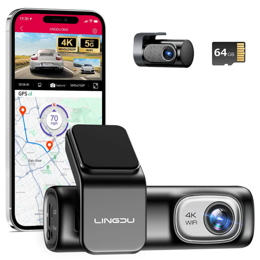 LINGDU D600 4K Dash Cam Front and Rear - The Wireless Dash Cam for Car with Voice Control & 2 Parking Modes