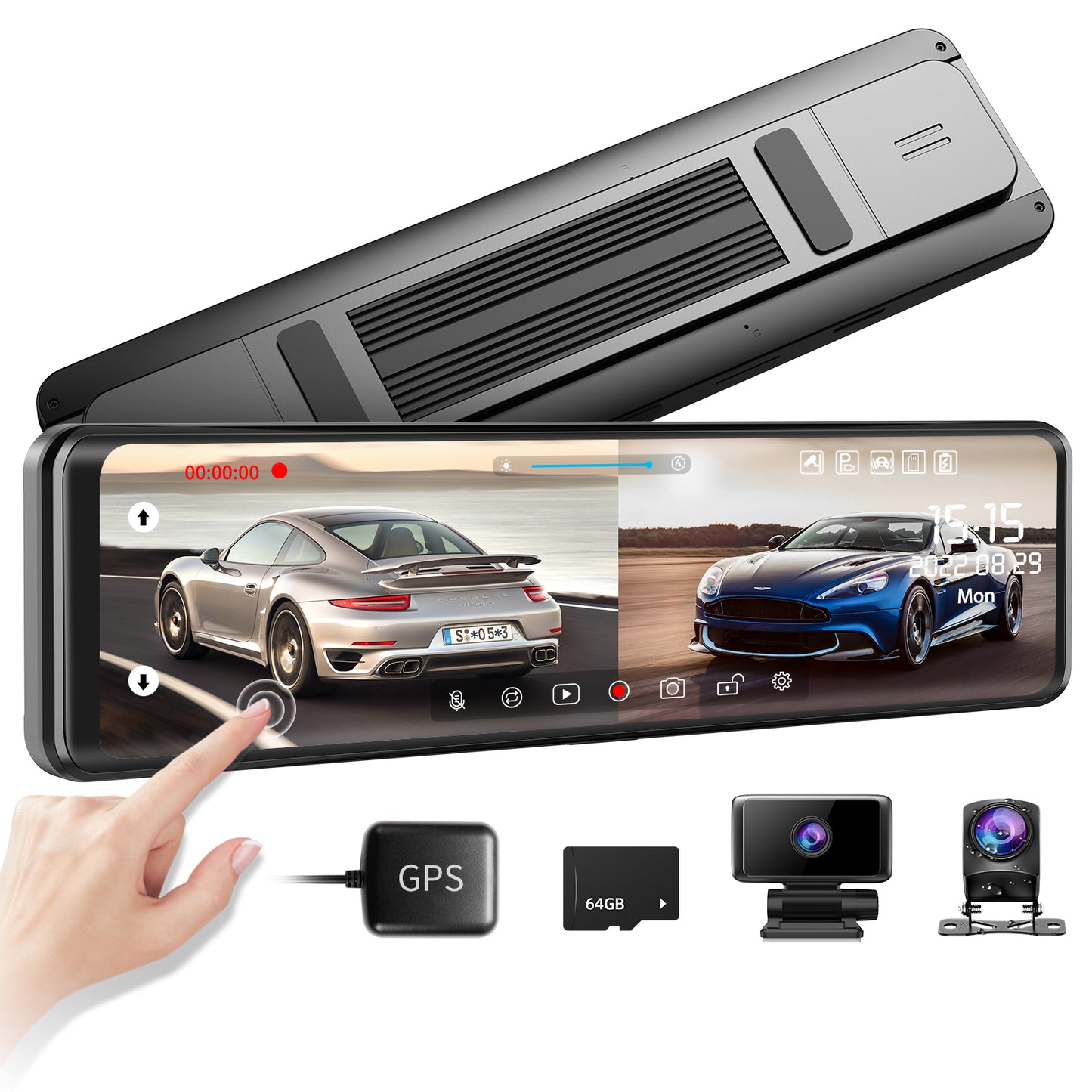 LINGDU LD05 Mirror Dash Cam Backup Camera - The 2K  Full Touch Screen Front and Rear Rearview Mirror for Cars