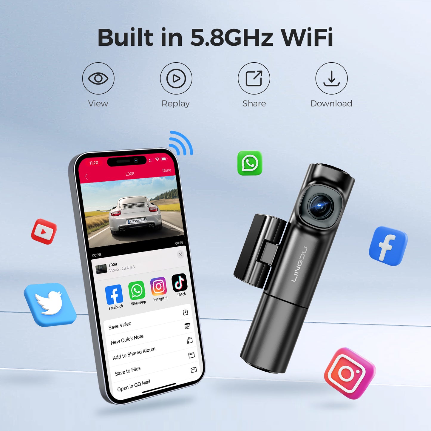 LD08 5K 3 Channel Dash Cam, 5GHz WiFi Dual Front and Rear Dash Cam for Car with ADAS, Voice Control Built-in 128GB eMMC, G-Sensor 24H Parking Mode, Night Vision Loop Recording, Built-in GPS
